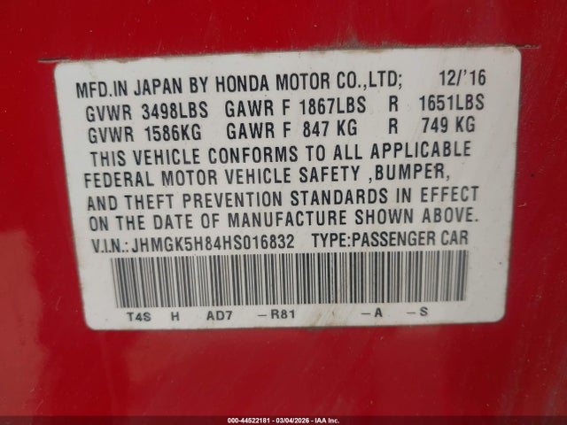 Honda Fit Ex-l 2017 JHMGK5H84HS016832 Image 9