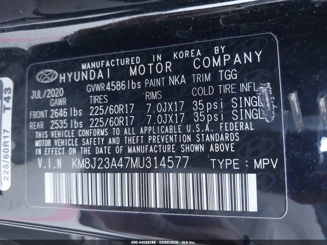 KM8J23A47MU314577 Hyundai TUCSON SE