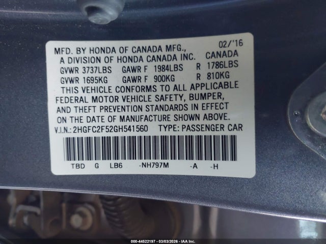 Honda Civic Lx 2016 2HGFC2F52GH541560 Image 9