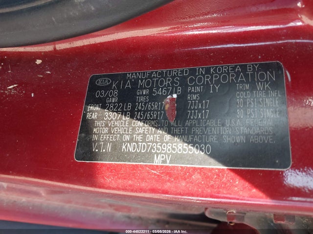 2008 Kia Sorento Lx მანქანა იყიდება აუქციონზე, vin: KNDJD735985855030, აუქციონის ნომერი: 44522211
