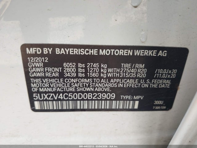 2013 Bmw X5 Xdrive35i/xdrive35i Premium/xdrive35i Sport Activity მანქანა იყიდება აუქციონზე, vin: 5UXZV4C50D0B23909, აუქციონის ნომერი: 44522213