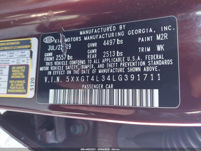 5XXGT4L34LG391711 KIA Optima Lx