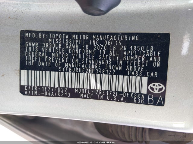 Toyota Corolla S Plus 2015 5YFBURHE2FP348172 Image 9
