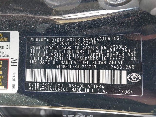 4T1BK1EB4GU213793 Toyota AVALON XLE