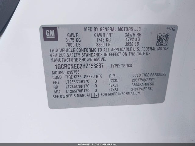 1GCRCNEC2HZ153887 Chevrolet Silverado 1500 Wt