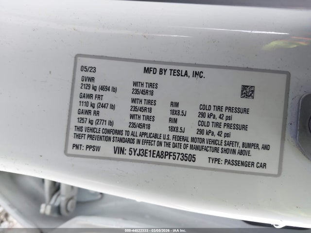 Aukcja sprzedaży 2023 Tesla Model 3 Rear-wheel Drive, vin: 5YJ3E1EA8PF573505, numer aukcji: 44522333