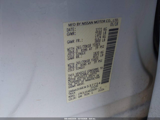 Nissan TITAN SV 2018 1N6AA1E68JN537754 Image 9