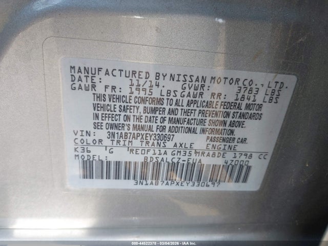 Nissan Sentra Fe+ S 2014 3N1AB7APXEY330697 Image 9