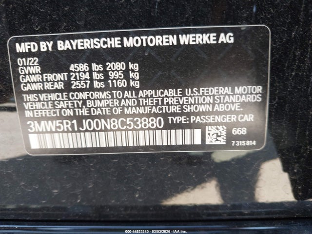 3MW5R1J00N8C53880 BMW 330I