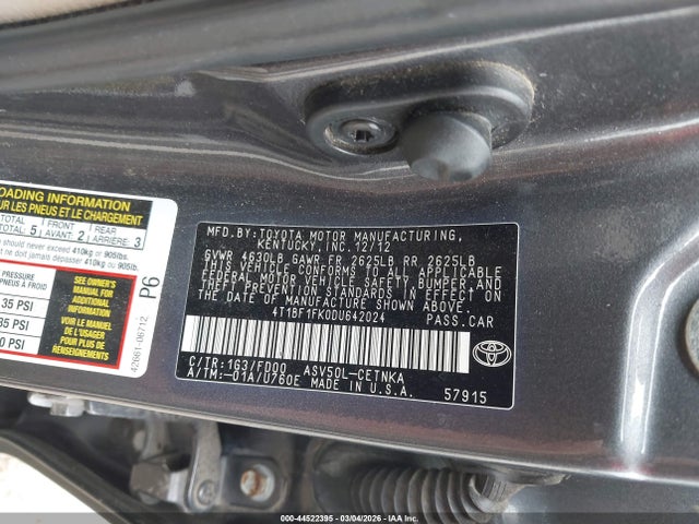 Aukcja sprzedaży 2013 Toyota Camry Le, vin: 4T1BF1FK0DU642024, numer aukcji: 44522395
