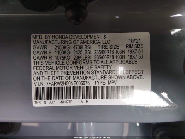 7FARW2H50NE006976 Honda Cr-v Awd Ex
