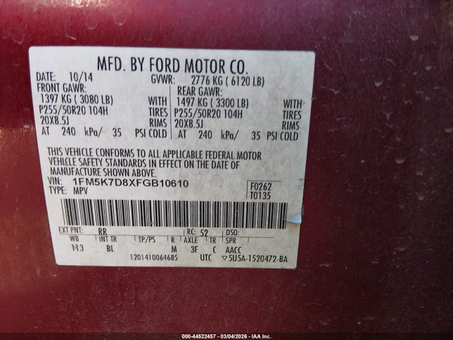 Ford EXPLORER XLT 2015 1FM5K7D8XFGB10610 Image 9