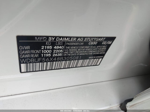 Aukcja sprzedaży 2008 Mercedes-benz E 350, vin: WDBUF56X48B305081, numer aukcji: 44522462