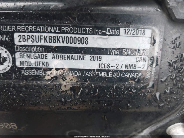 2BPSUFKB8KV000908 Ski Doo Renegade Adrenaline 850