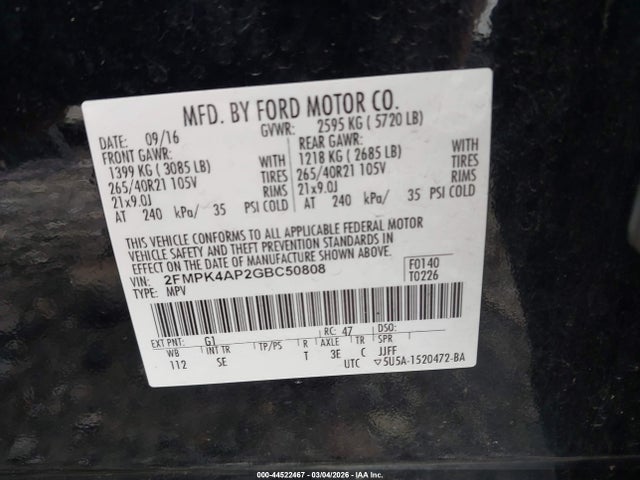 2016 FORD EDGE 2FMPK4AP2GBC50808 Photo 8