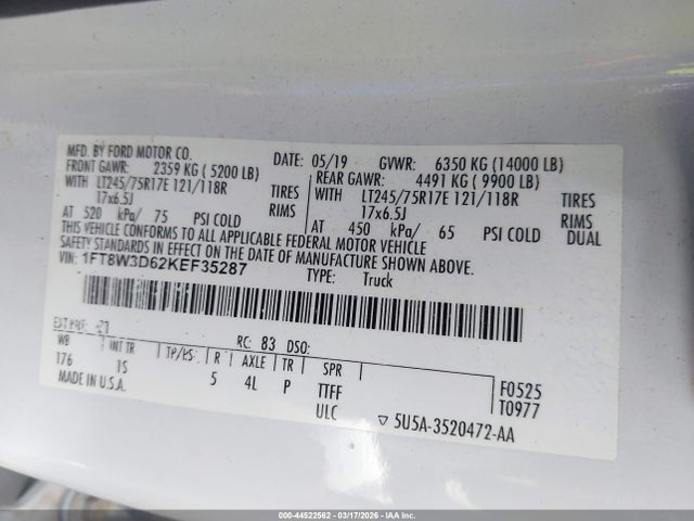 Ford F-350 Xl 2019 1FT8W3D62KEF35287 Image 8