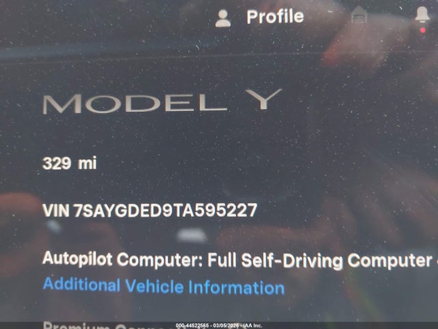 Продажа на аукционе авто 2026 Tesla Model Y Premium Rear-wheel Drive/standard Rear-wheel Drive, vin: 7SAYGDED9TA595227, номер лота: 44522565