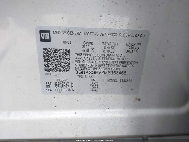 3GNAXSEV2MS168468 Chevrolet Equinox Awd Ls