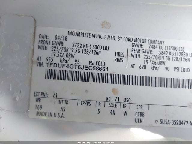 1FDUF4GT6JEC58661 Ford F-450 Chassis Xl