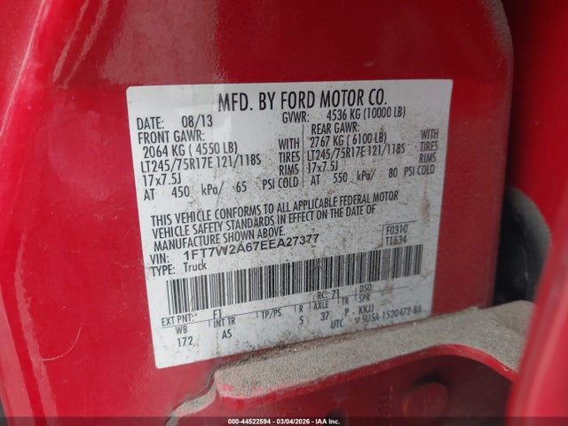 1FT7W2A67EEA27377 Ford F-250 Xl
