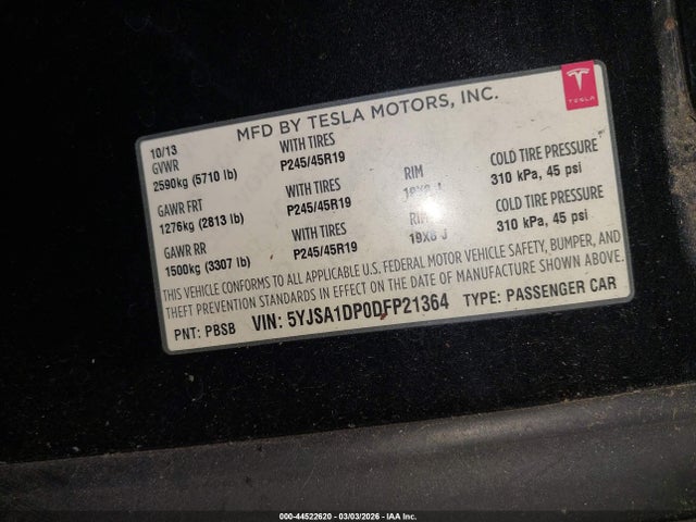 2013 TESLA MODEL S 5YJSA1DP0DFP21364 Photo 8