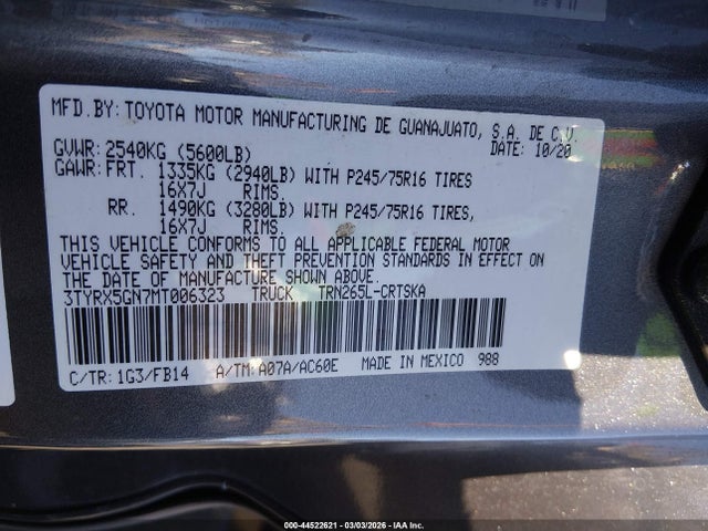 Toyota Tacoma Sr 2021 3TYRX5GN7MT006323 Image 9