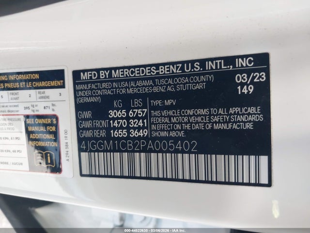 Продажа на аукционе авто 2023 Mercedes-benz Eqe 350 Suv 4matic, vin: 4JGGM1CB2PA005402, номер лота: 44522630
