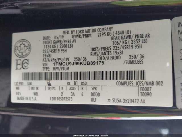 Ford Escape Titanium 2019 1FMCU9J99KUB89175 Image 9