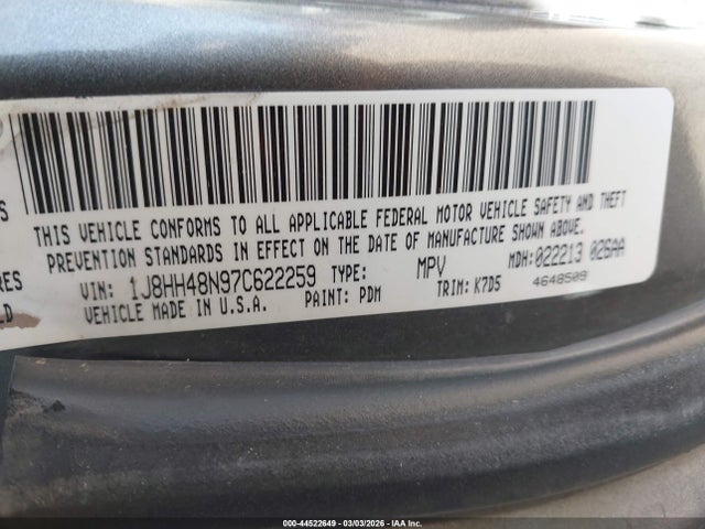 44522649 :رقم المزاد ، 1J8HH48N97C622259 vin ، 2007 Jeep Commander Sport مزاد بيع