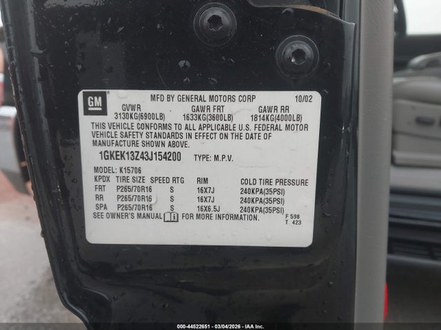 Aukcja sprzedaży 2003 Gmc Yukon Slt, vin: 1GKEK13Z43J154200, numer aukcji: 44522651