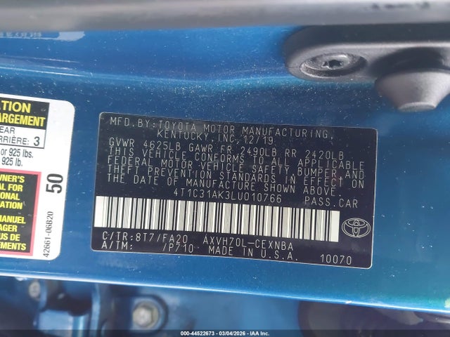 Toyota Camry Le Hybrid 2020 4T1C31AK3LU010766 Image 9