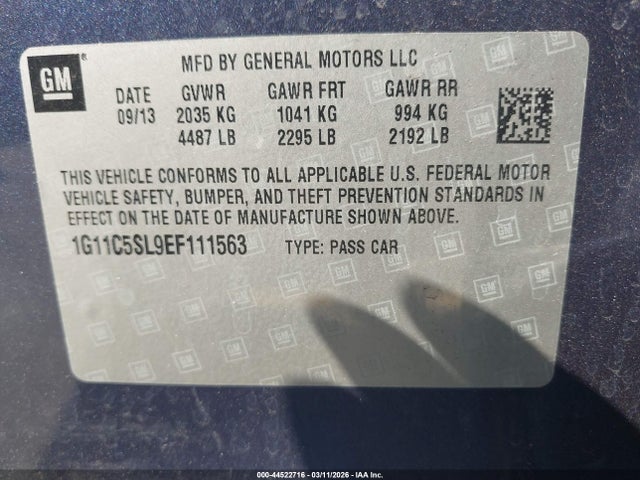 Chevrolet MALIBU 1LT 2014 1G11C5SL9EF111563 Image 9