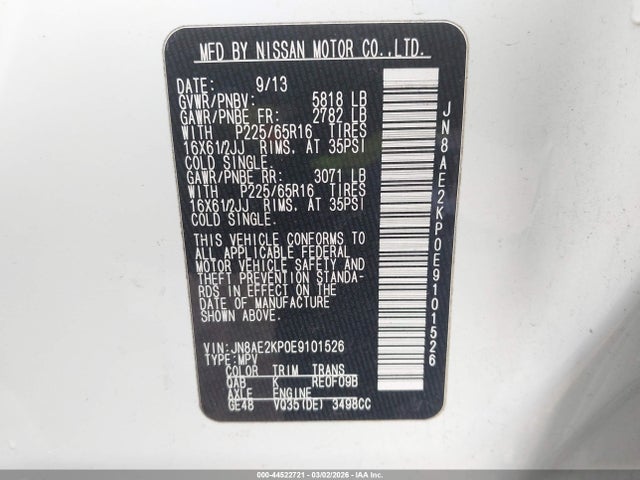 Nissan QUEST S 2014 JN8AE2KP0E9101526 Image 9