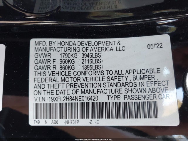 Honda Civic Sport 2022 19XFL2H84NE016420 Image 9