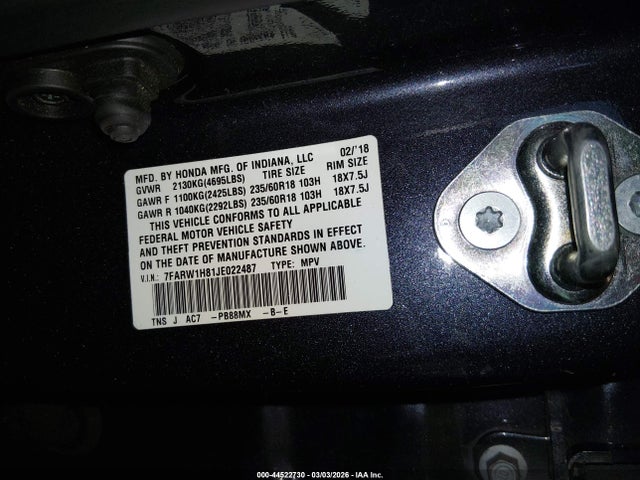 7FARW1H81JE022487 Honda Cr-v Ex-l/ex-l Navi