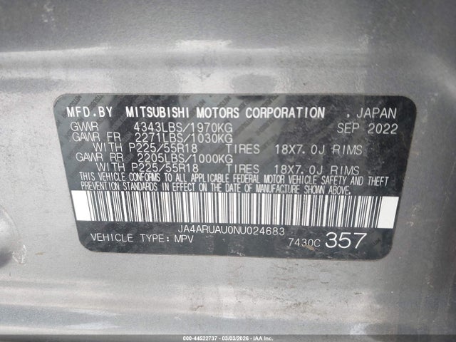 2022 MITSUBISHI OUTLANDER SPORT JA4ARUAU0NU024683 Photo 8