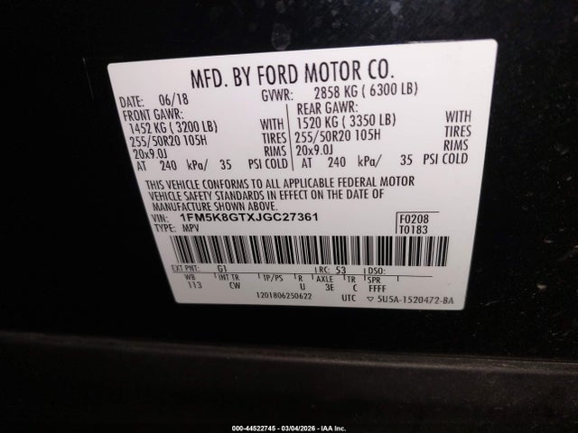 1FM5K8GTXJGC27361 Ford EXPLORER SPORT