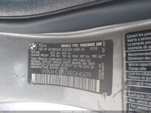 Продаж на аукціоні авто 1994 Bmw 525 I Automatic, vin: WBAHD632XRGK40679, номер лоту: 44522766