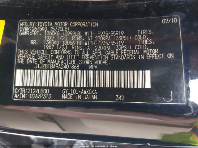 Aukcja sprzedaży 2010 Lexus Rx 450h, vin: JTJZB1BA9A2401868, numer aukcji: 44522767