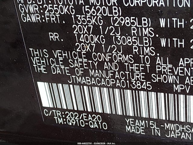 JTMABACA0PA013845 Toyota Bz4x Limited