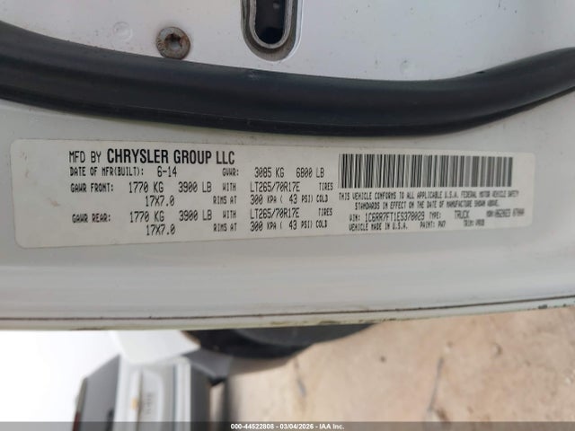 44522808 :رقم المزاد ، 1C6RR7FT1ES378029 vin ، 2014 Ram 1500 Tradesman مزاد بيع