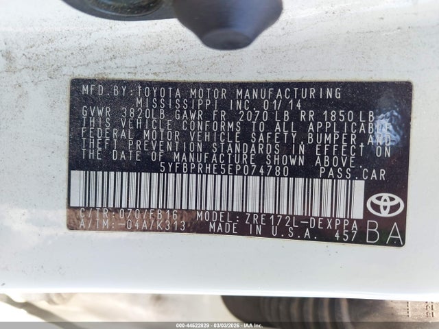 Toyota Corolla Le Eco Plus 2014 5YFBPRHE5EP074780 Image 9