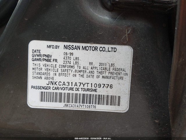 44522838 :رقم المزاد ، JNKCA31A7YT109776 vin ، 2000 Infiniti I30 Luxury/touring مزاد بيع
