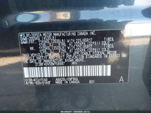 2011 TOYOTA RAV4 2T3BF4DV5BW158997 Photo 8
