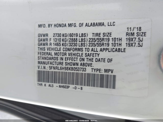 Honda Odyssey Elite 2019 5FNRL6H98KB053733 Image 9