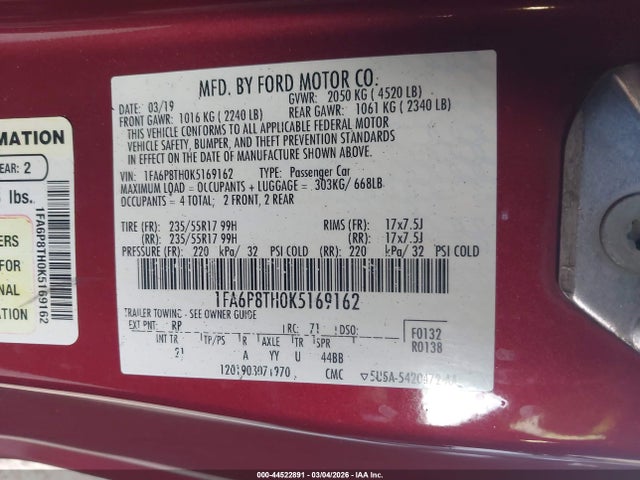 Ford Mustang Ecoboost 2019 1FA6P8TH0K5169162 Image 9