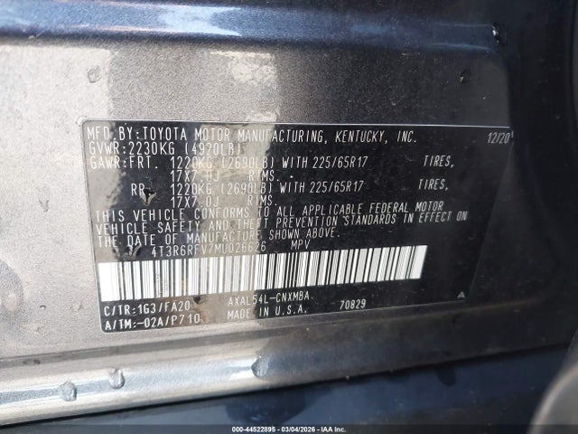 4T3R6RFV7MU026626 Toyota Rav4 Hybrid Xle