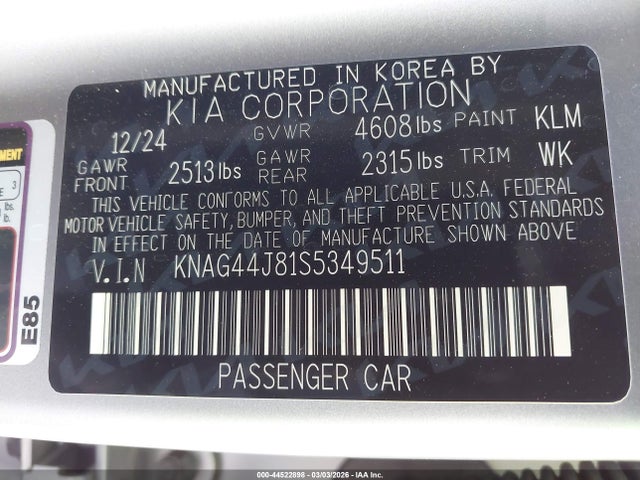 KNAG44J81S5349511 KIA K5 Gt