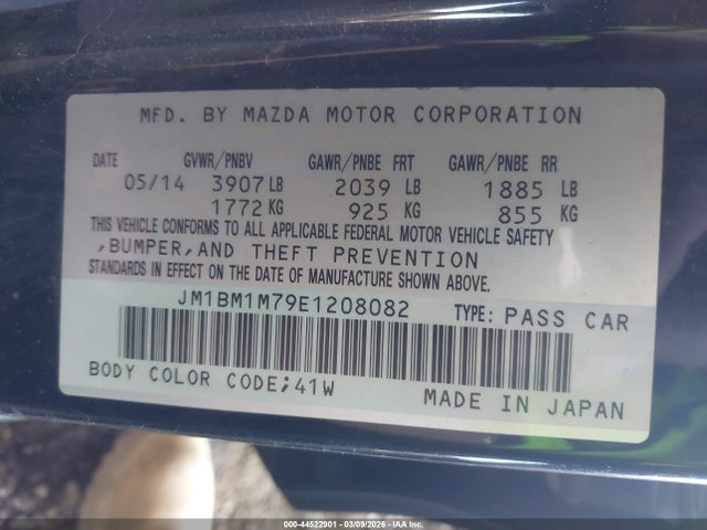 2014 Mazda Mazda3 I Grand Touring მანქანა იყიდება აუქციონზე, vin: JM1BM1M79E1208082, აუქციონის ნომერი: 44522901