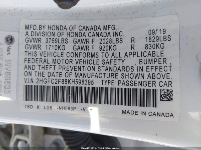 Honda Civic Sport 2019 2HGFC2F88KH598395 Image 9